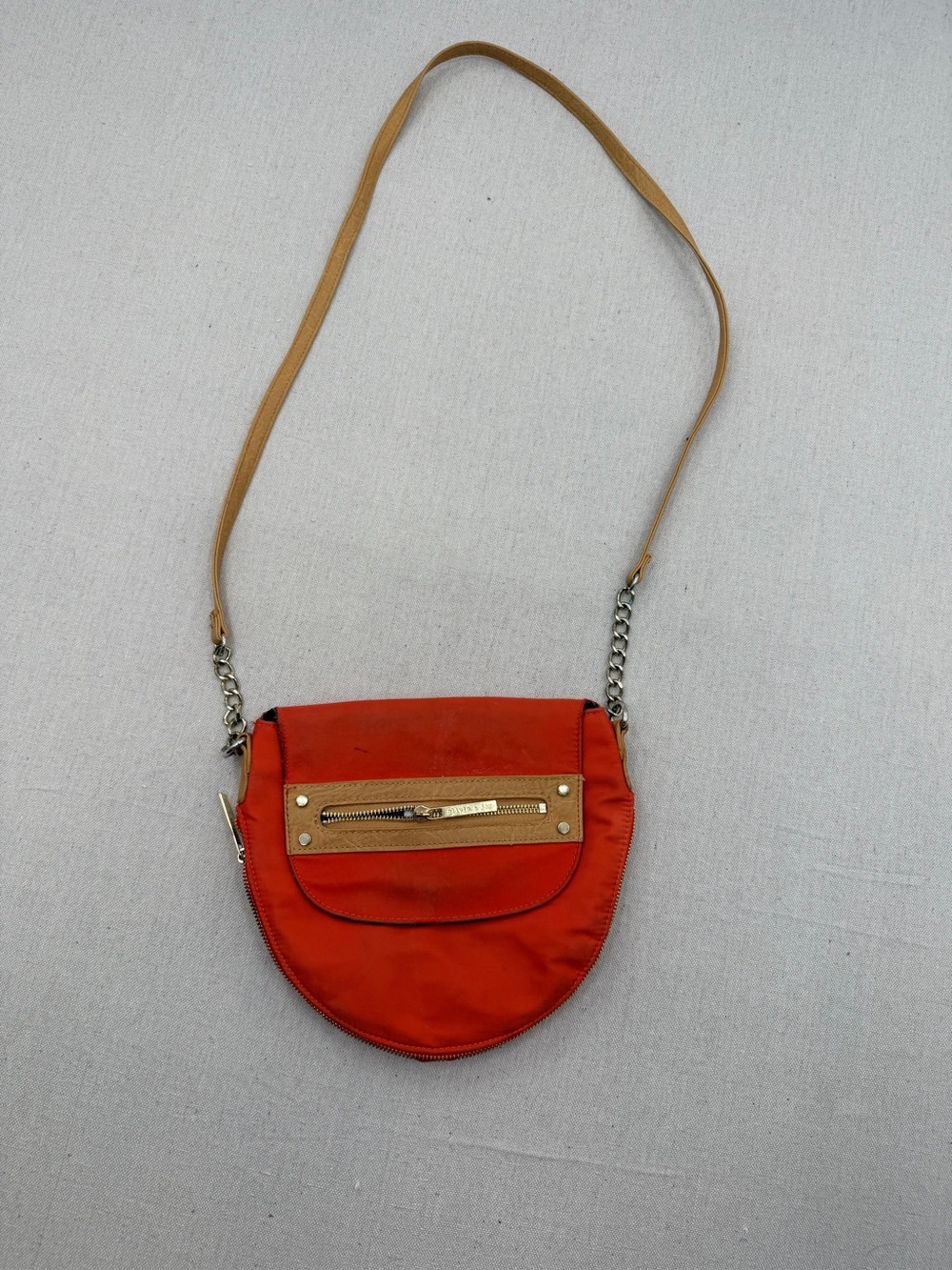 Compact Orange Crossbody with Tan Trim and Gold Hardware